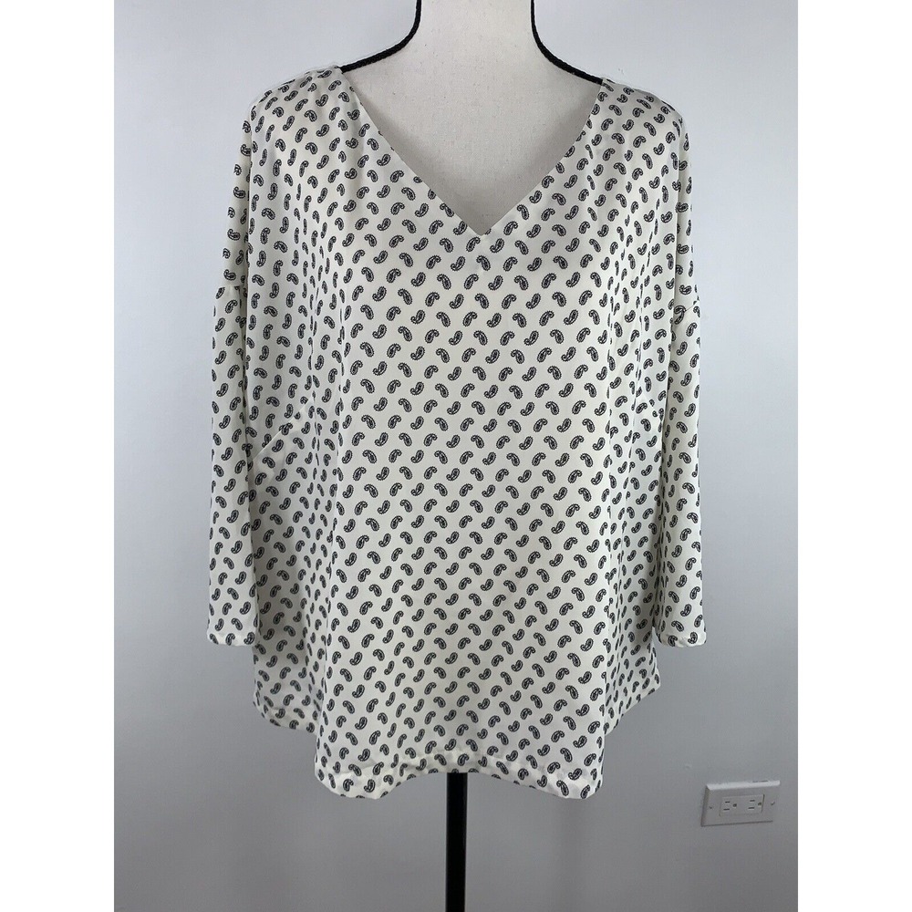 LANE BRYANT Top Paisley  Printed V-neck 3/4 Sleeve Sz 14